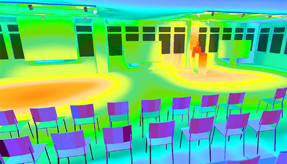 Fiilex Track Lighting corporate presentation space heat map before and after image