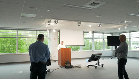 Track lighting for corporate Presentation Space, stage