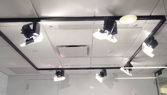 Fiilex Track Lighting rectangle configuration for podcast studio