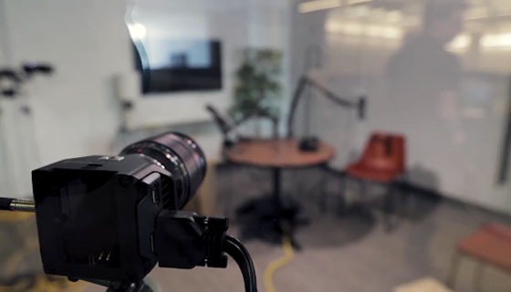 Podcast Studio camera placement, track lighting